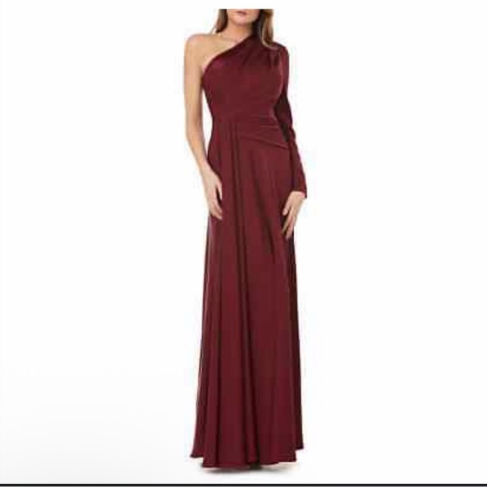 Kay Unger One Shoulder Faille Gown Wine Long Evening Dress Formal Wedding 12